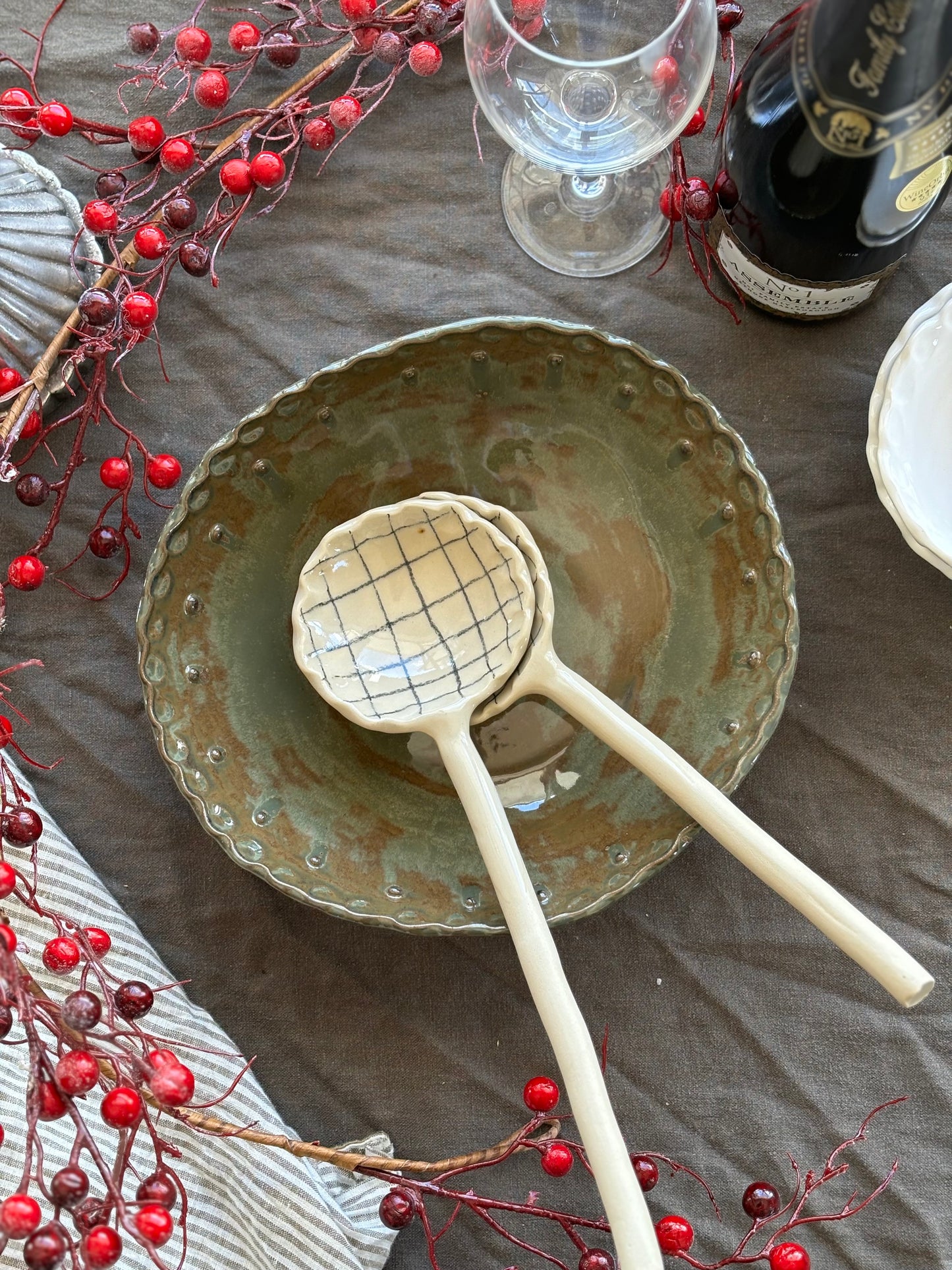 Smokey Green Serving Bowl