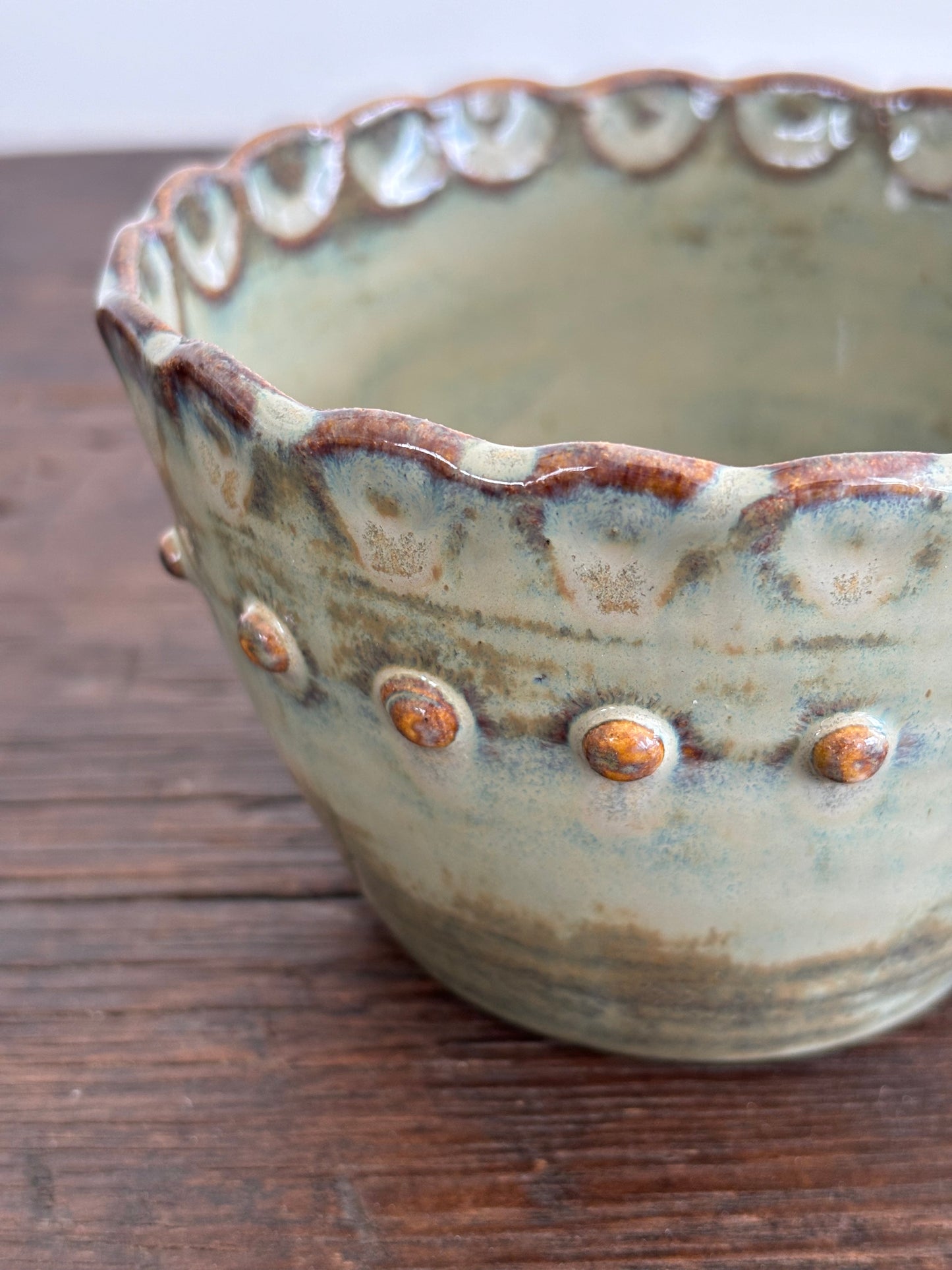 Beaded Creamy Green Coffee Cup