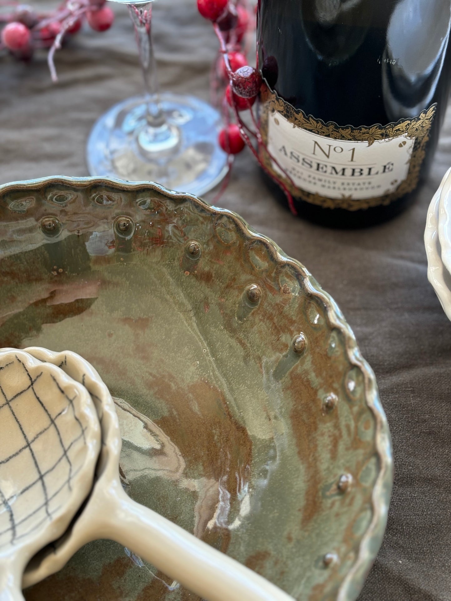 Smokey Green Serving Bowl