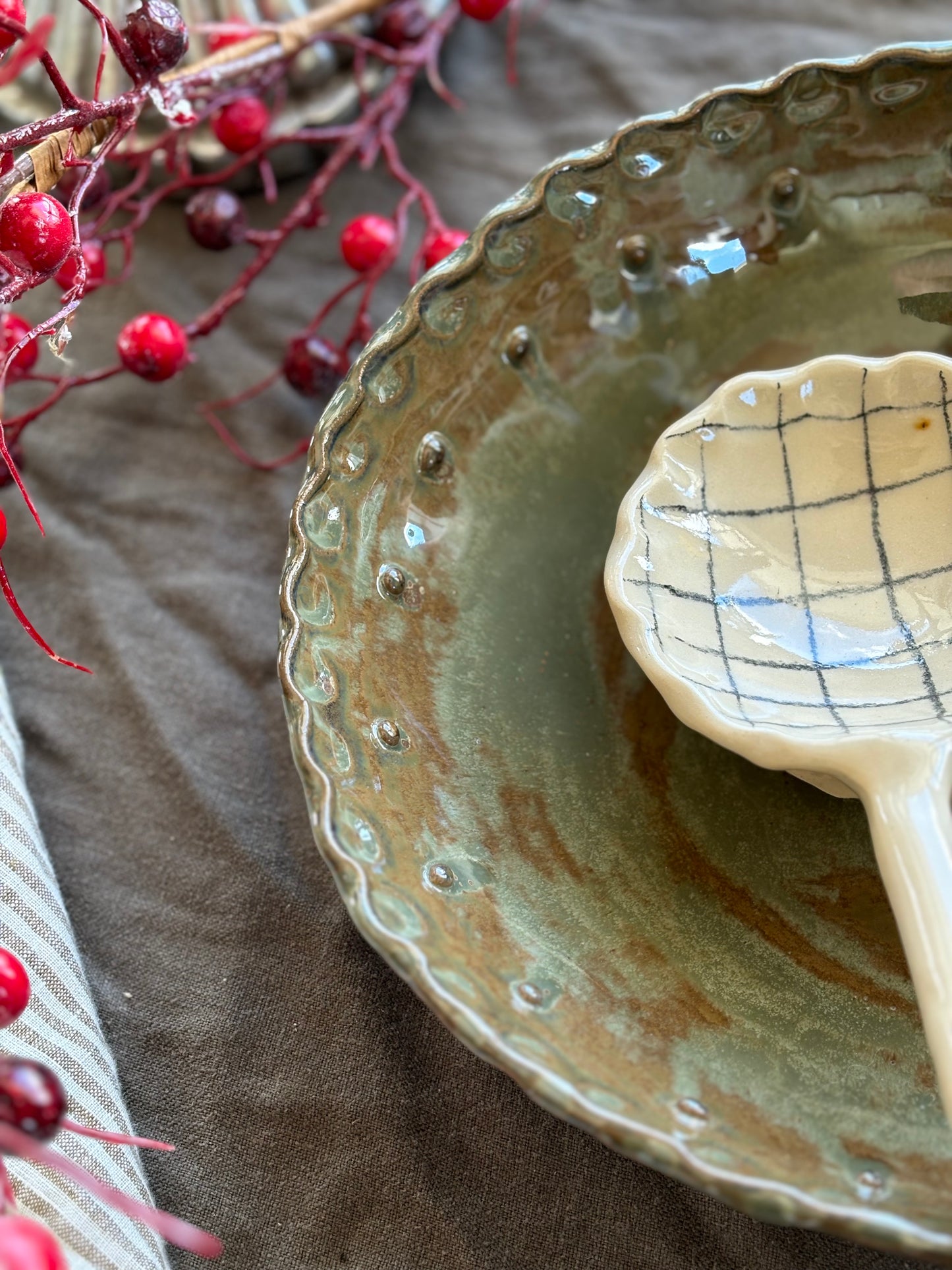 Smokey Green Serving Bowl