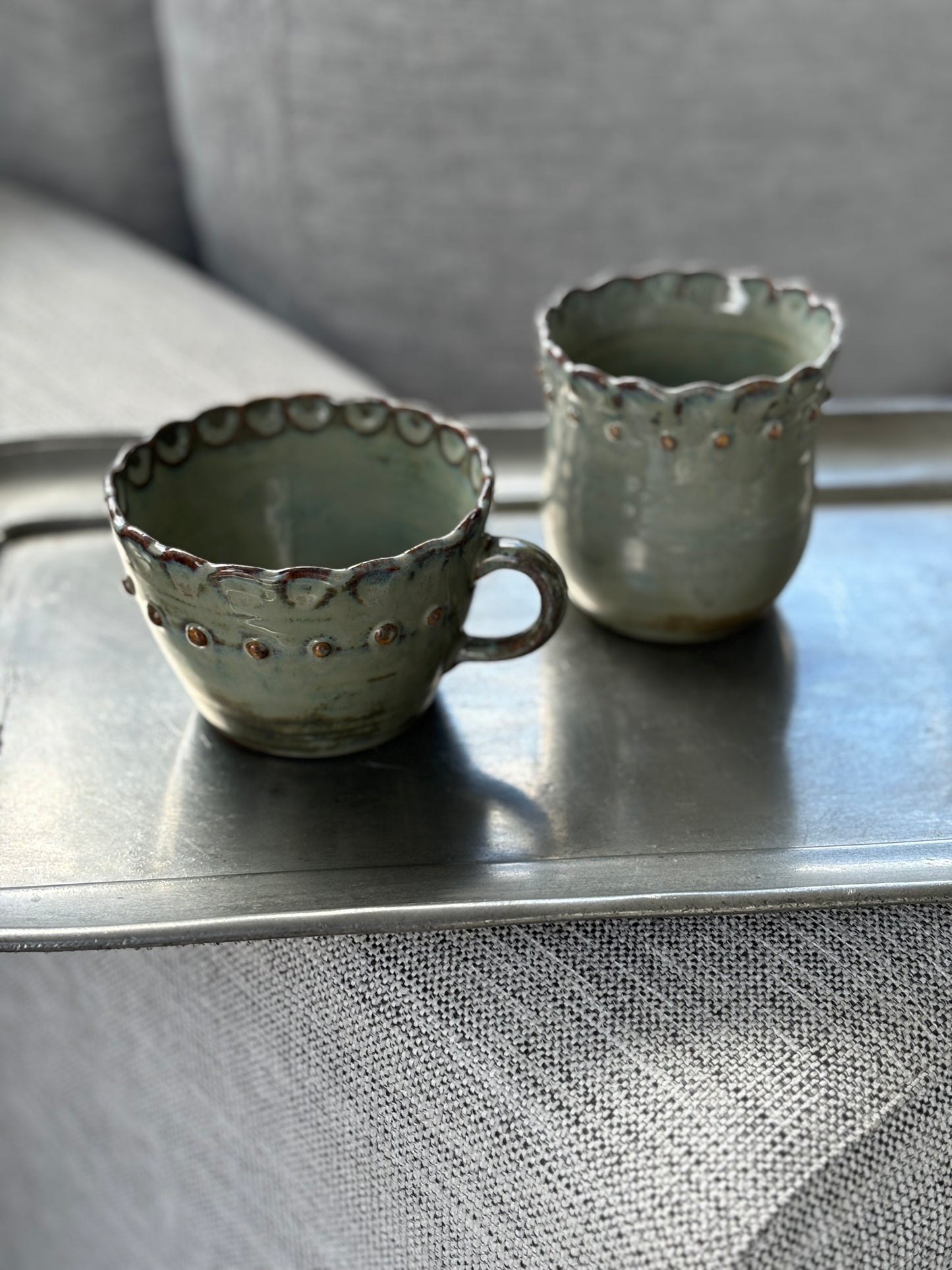 Beaded Creamy Green Coffee Cup