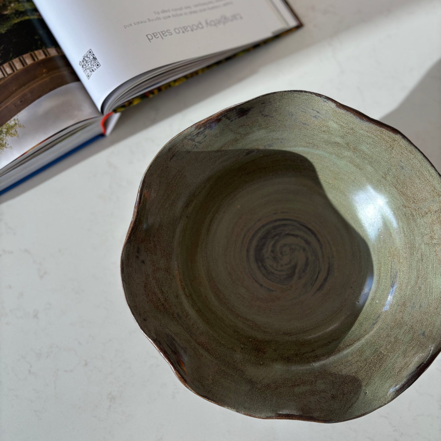 Smokey Green Rustic Wavy Bowl