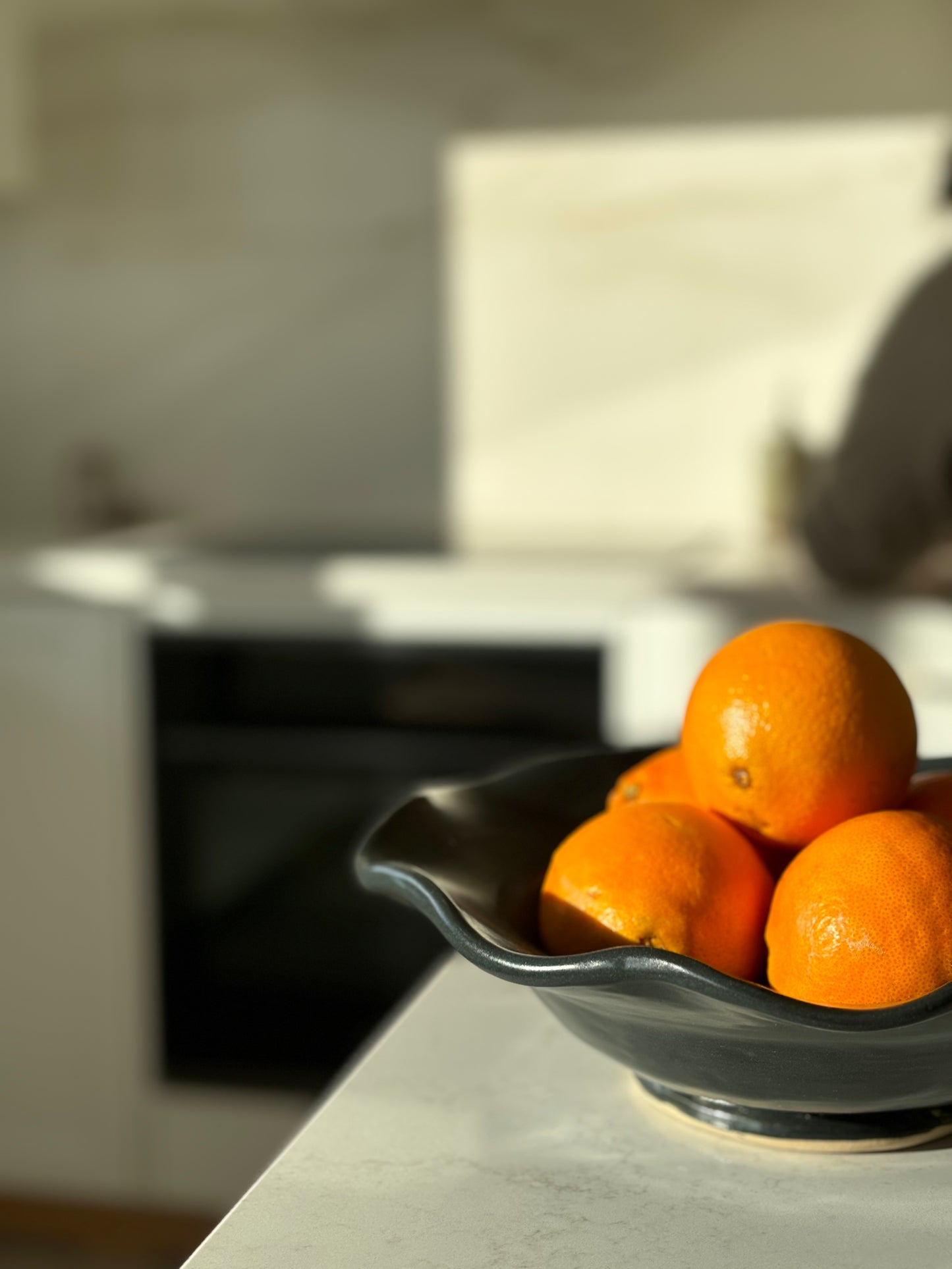 Black Rustic Pedestal Wavy Bowl