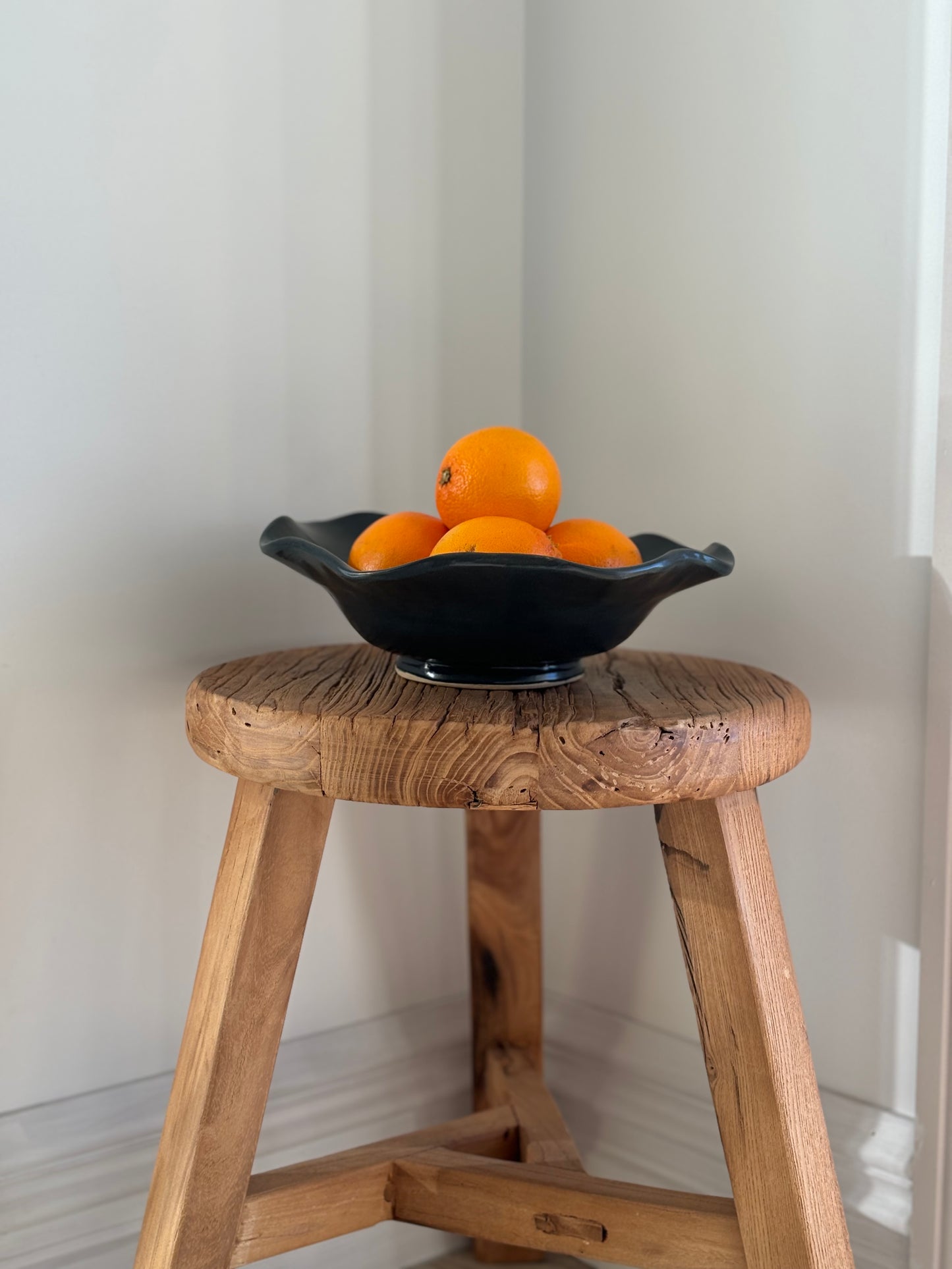 Black Rustic Pedestal Wavy Bowl